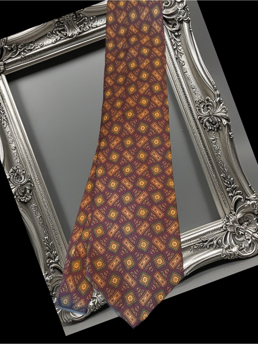 Vintage Lanvin Paris  Geometric Burgundy & Gold Men's Tie